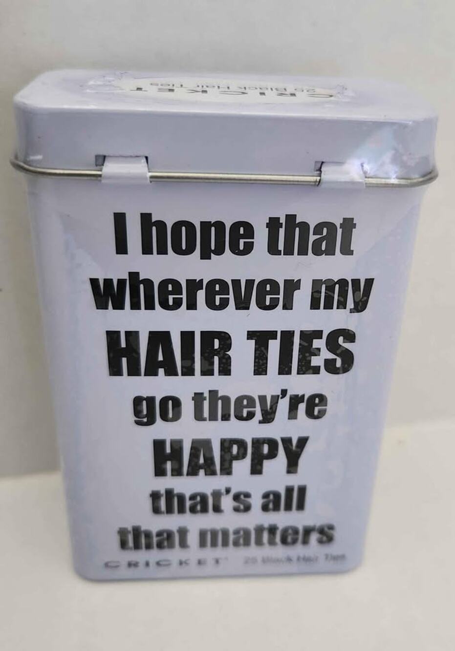 Cricket Happy Hair Ties Tin 25 ct Black hair ties Band Ponytail Holders